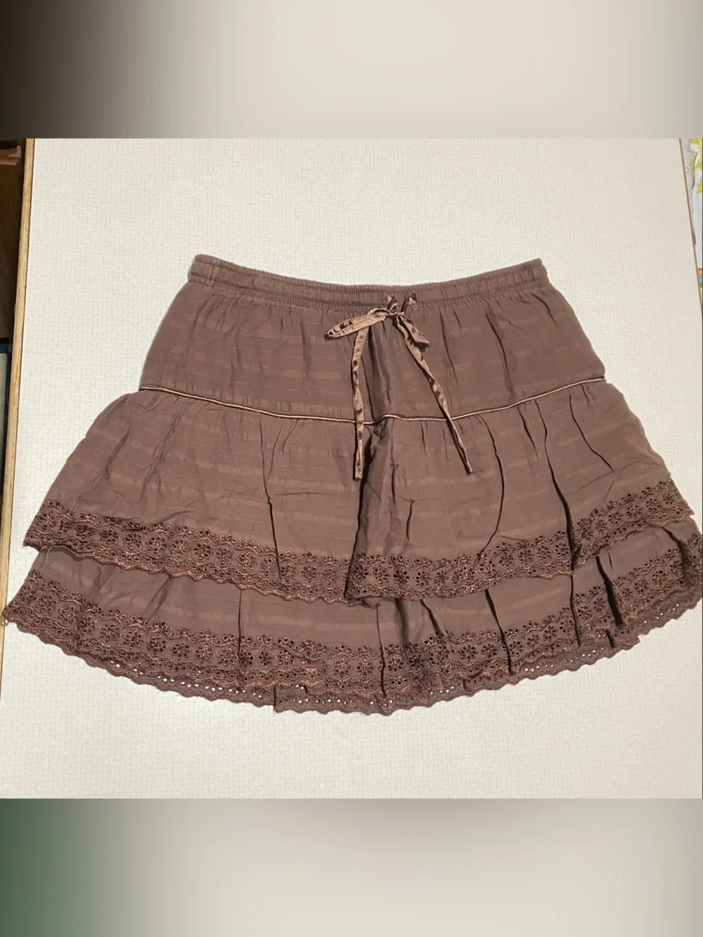Limited Too Brown Tiered Lace-Trim Mini Skirt - Picture 1 of 4